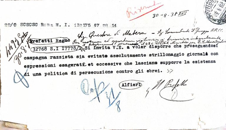 Documento del Ministro Alfieri in cui si chiede alla stampa di evitare lo strillonaggio giornalistico con espressioni esagerate o eccessive