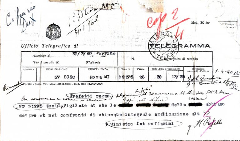 Telegramma riguardante l'integrale applicazione di tutte le disposizioni